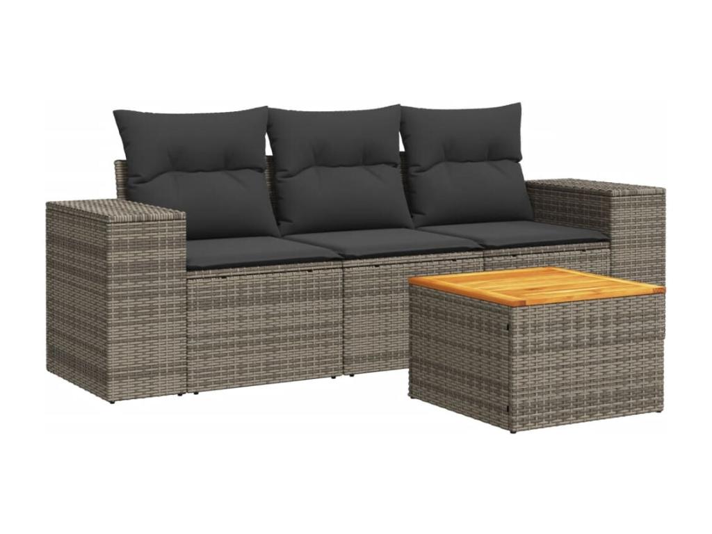 Salon de jardin 4 pcs avec coussins gris résine tressée 35341TPFY