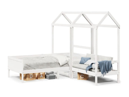 Ensemble de lit de jour et de banc avec toit sans matelas blanc 01261OWLL