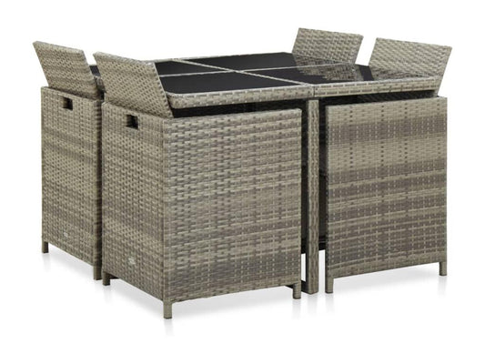 Mobilier à dîner de jardin 9 pièces et coussins Résine tressée Gris 90392IERV