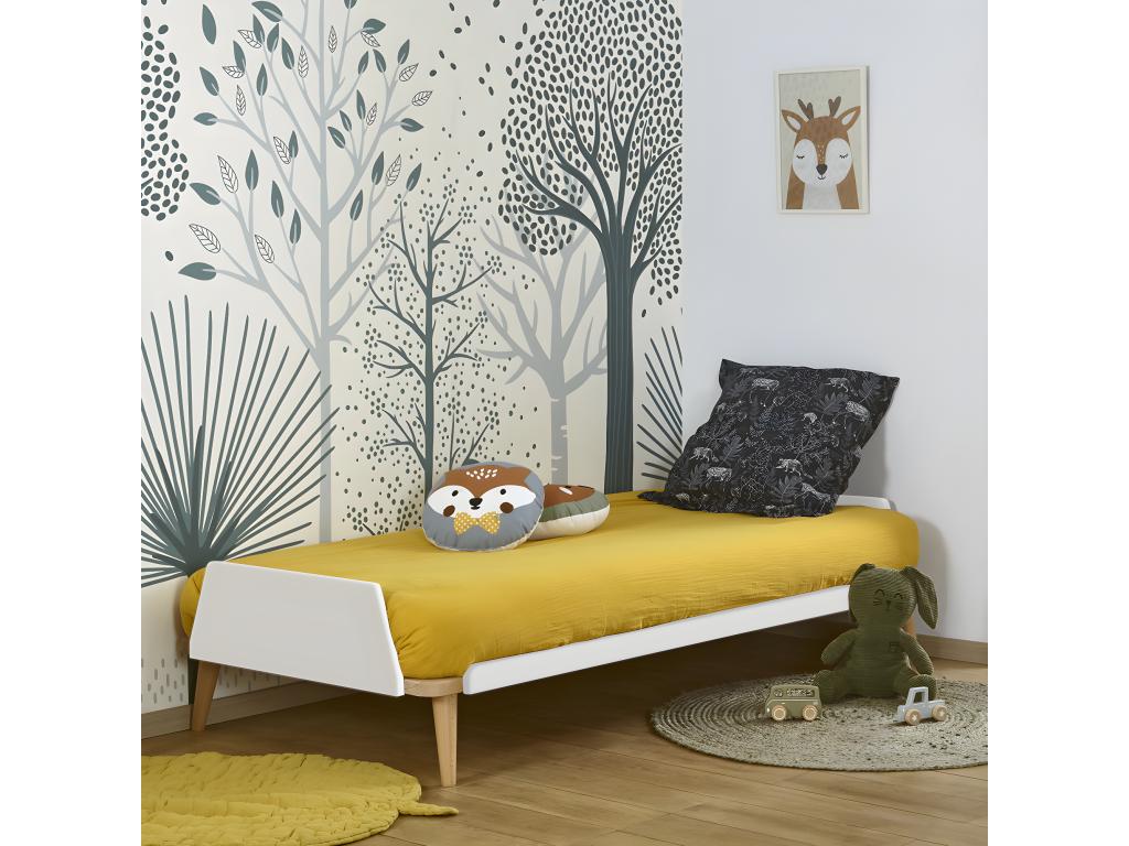 Pack lit avec matelas 90x190 cm bois massif blanc et bois Maisonpuretop 98582TIFR