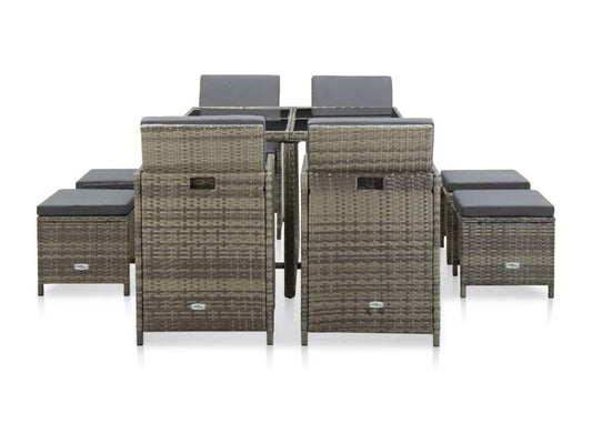 Mobilier à dîner de jardin 9 pièces et coussins Résine tressée Gris 90392IERV