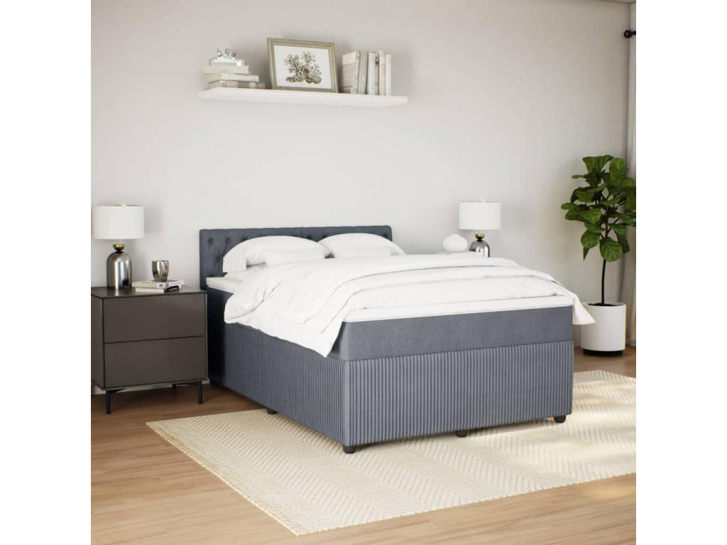 Sommier à Maisonpuretop de lit et matelas Gris foncé 160x200cm Velours 85837ZHAU