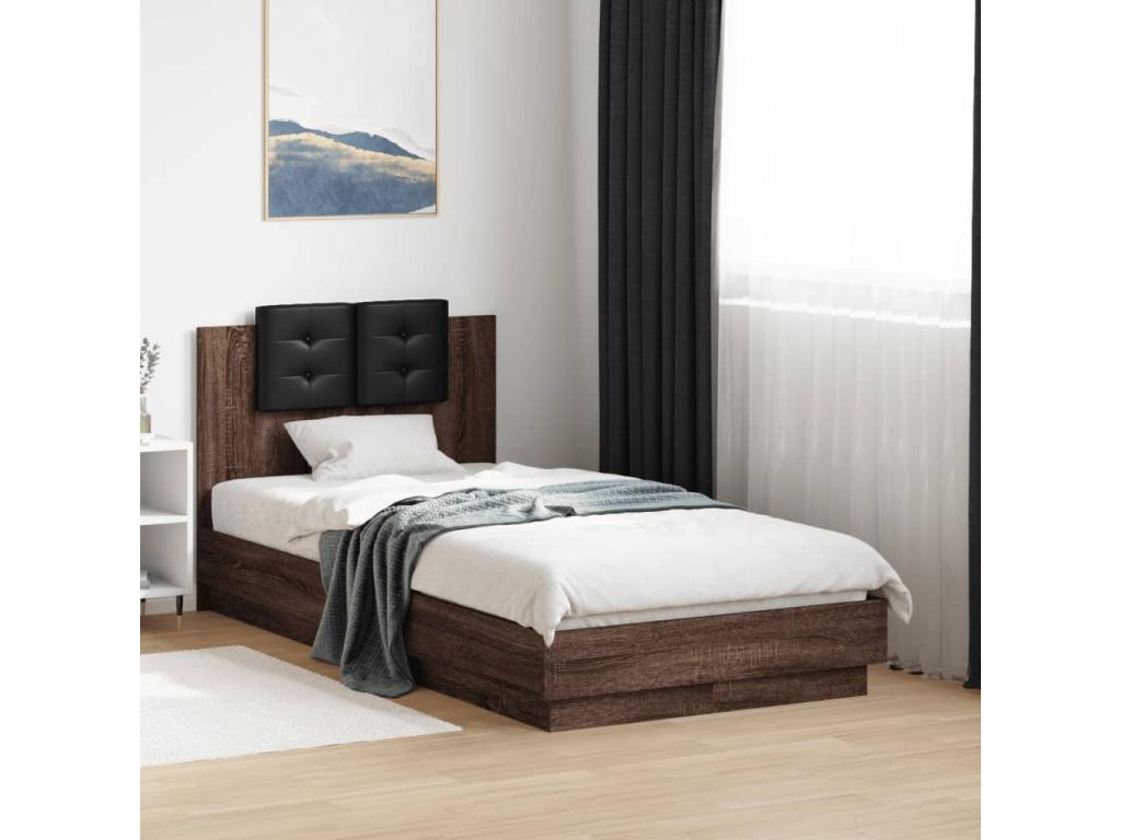 Cadre de lit tête de lit chêne marron 90x190 cm bois ingénierie 34183HRXL