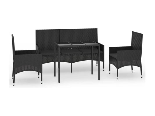 Salon de jardin 4 pcs avec coussins Noir Résine tressée 34534CXVI
