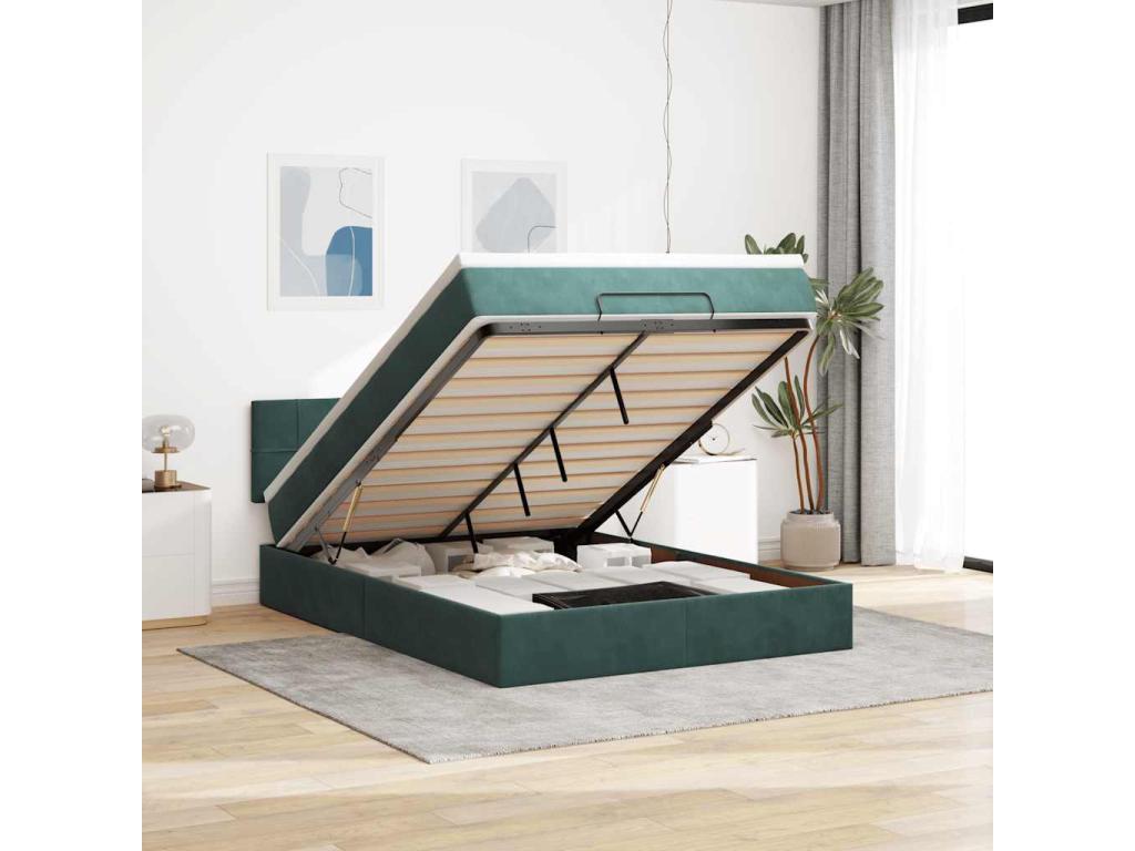 Cadre de lit Maisonpuretop avec matelas vert foncé 140x200 cm velours 52871KENG