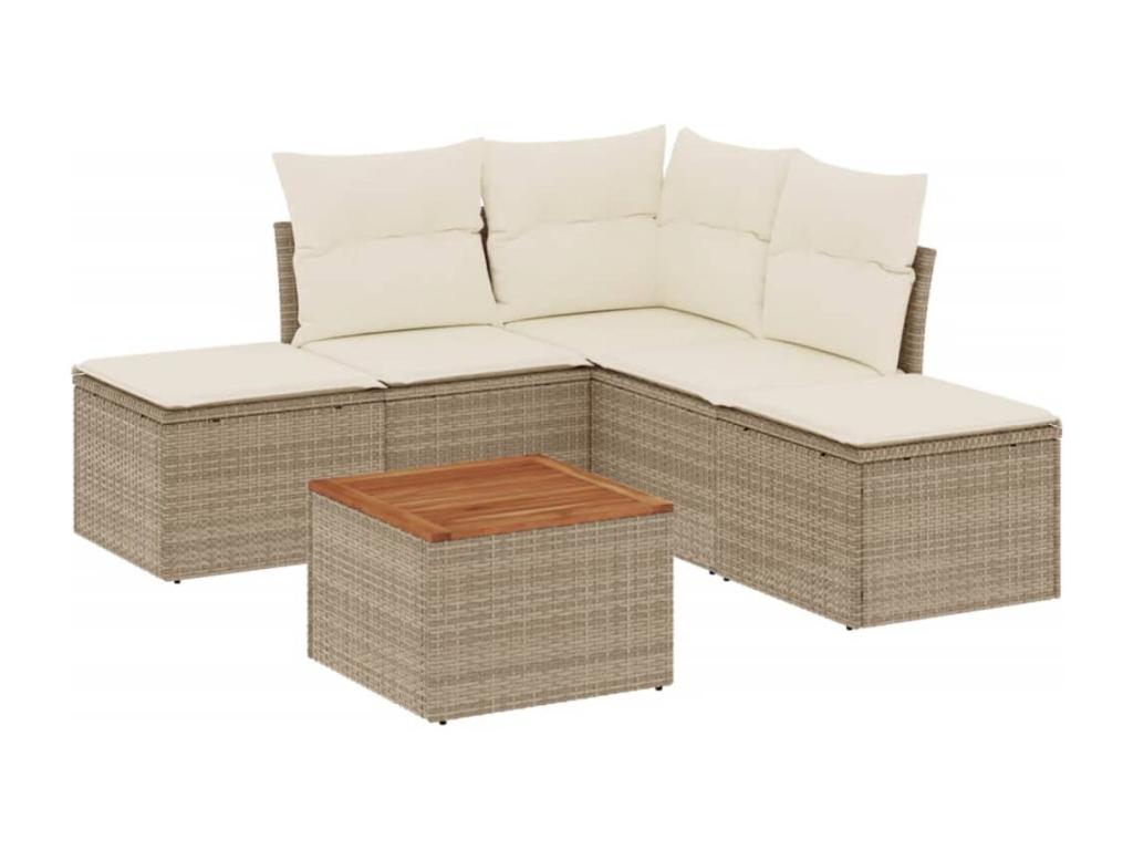 Salon de jardin avec coussins 6 pièces beige résine tressée 71416QPKO