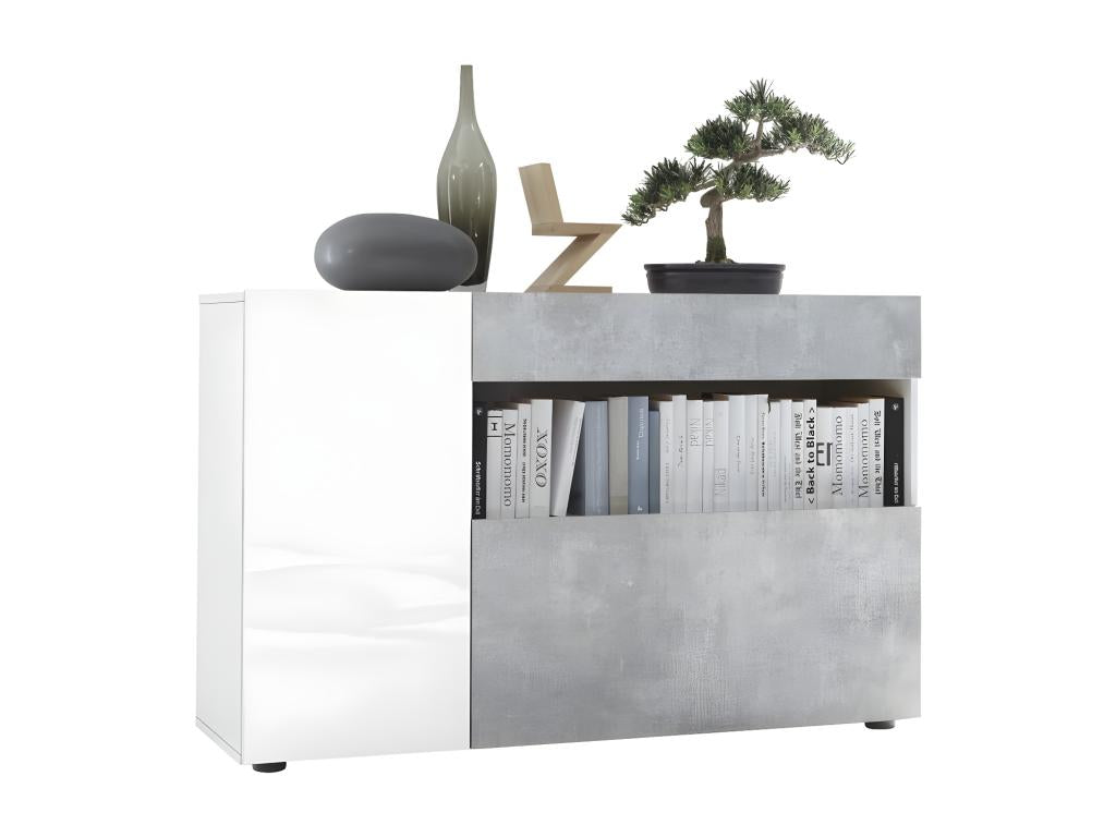 Buffet 1 tiroir et 2 portes collection Maisonpuretop coloris blanc effet béton idéal dans votre salon 80741AIDU
