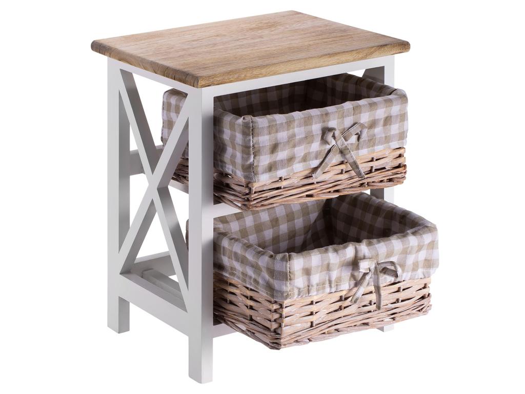 Table de chevet Maisonpuretop table de nuit 2 paniers en bois de paulownia style Maisonpuretop vintage rustique campagnard blanc et brun 28348LFMR