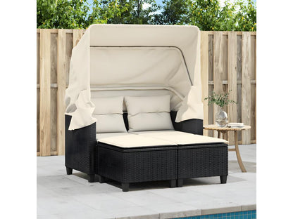 Canapé de jardin 2 places avec auvent et tabourets noir rotin 17639ZAEI