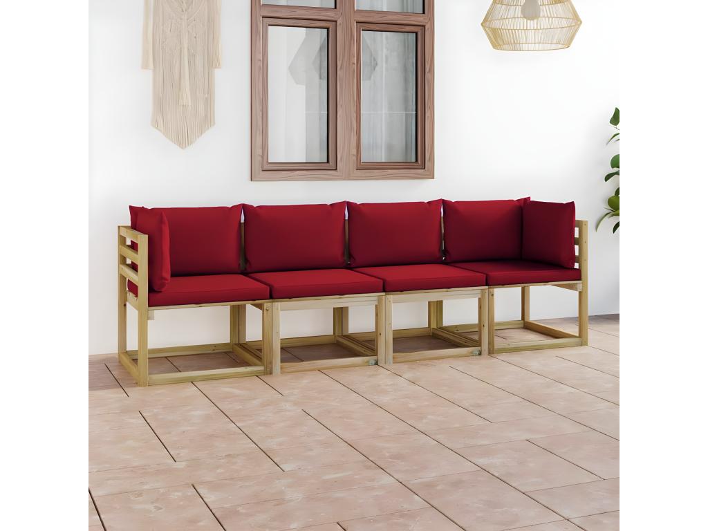 Canapé de jardin 4 places avec coussins rouge bordeaux 43523HMOA