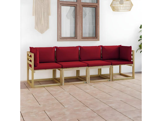 Canapé de jardin 4 places avec coussins rouge bordeaux 43523HMOA