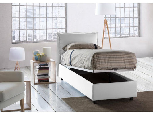 Lit simple Maisonpuretop Lit coffre avec revêtement en tissu Made in Italy Ouverture frontale avec matelas 90x200 cm inclus Crème 94330YNDE