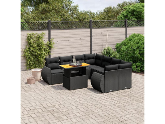 Salon de jardin 9 pièces avec coussins noir résine tressée 90079DNYG