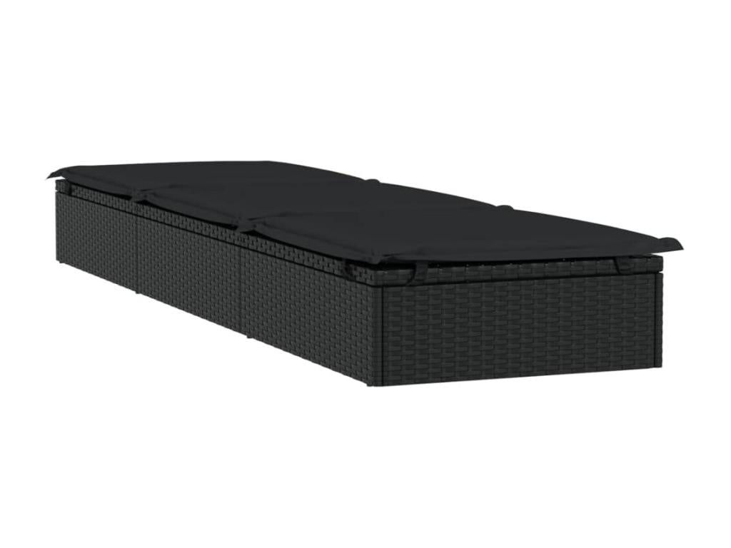 Chaise longue 1 pce avec coussin noir 201x55x62cm résine tressée 50428NUTF