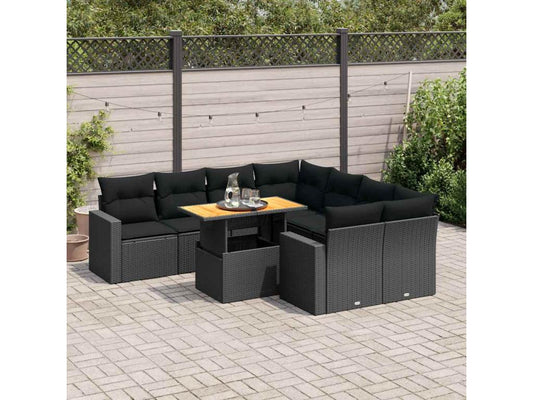 Salon de jardin 9 pcs avec coussins noir résine tressée 60869MYEY