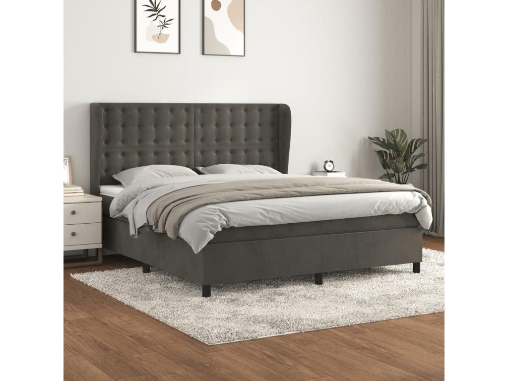 Lit à sommier tapissier et matelas Gris foncé 160x200cm Velours 91579JLFO