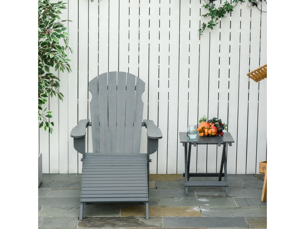 Fauteuil de jardin Maisonpuretop pliable avec repose-pied et table basse bois sapin traité gris 52852EXNU