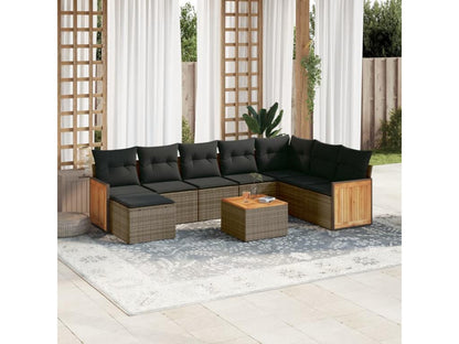 Salon de jardin 9 pcs avec coussins gris résine tressée 44476ZXGI