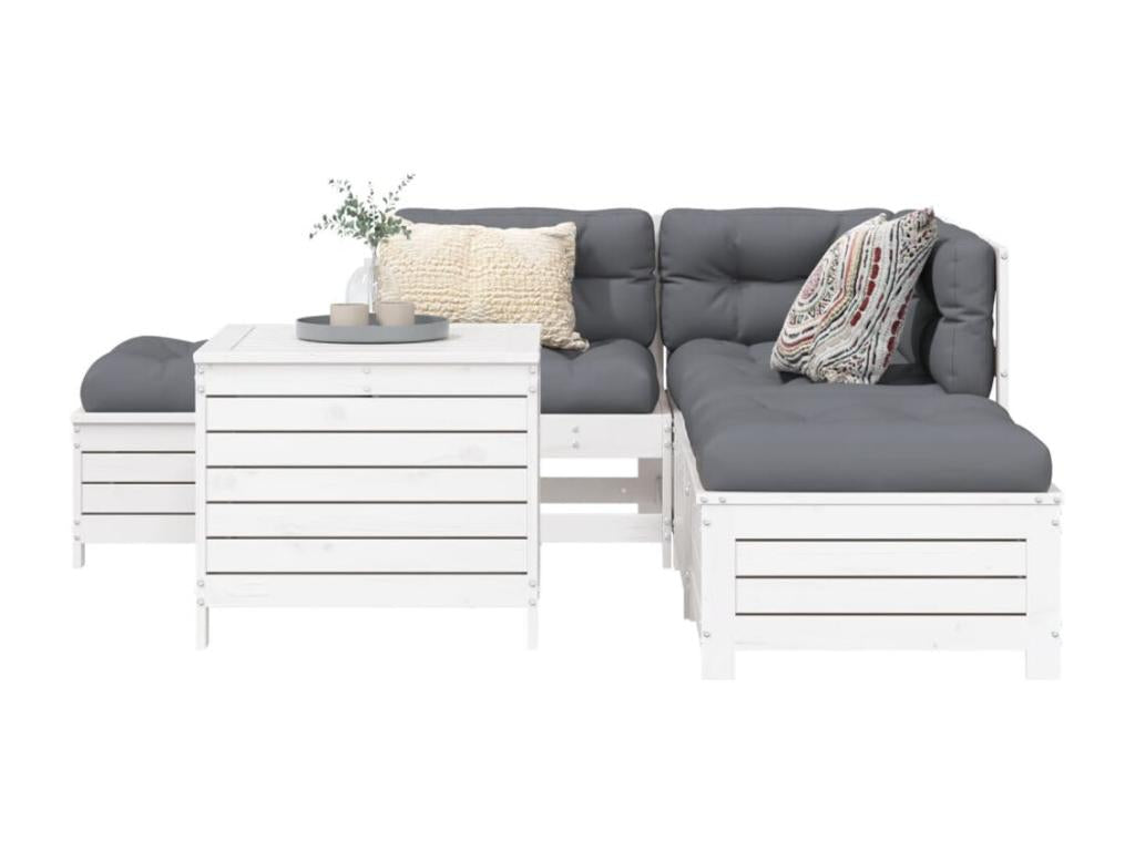 Salon de jardin 6 pcs blanc bois de pin massif 98418JURW