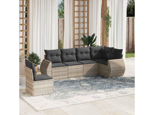 Salon de jardin 6 pièces avec coussins gris clair résine tressée 05117ZYPG