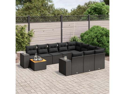 Salon de jardin 11 pcs avec coussins noir résine tressée 82920PQBU