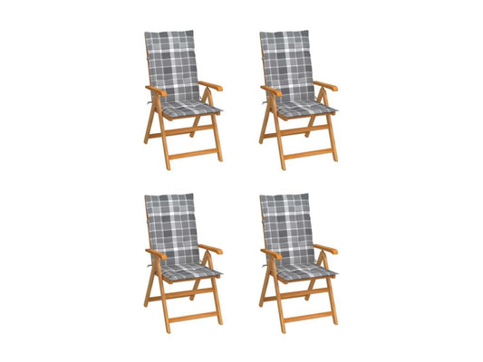 Chaises de jardin 4 pcs avec coussins à carreaux gris Teck 3 01777BBWB
