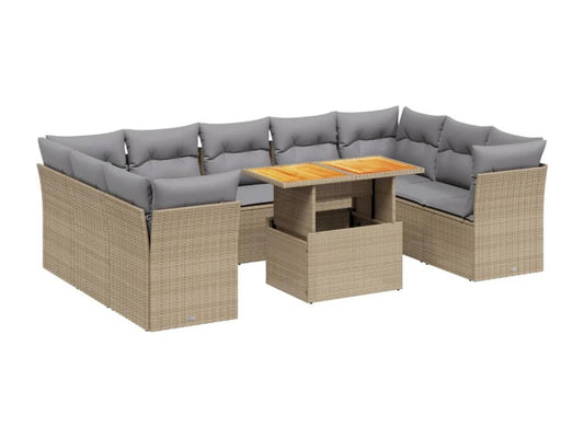 Salon de jardin avec coussins 10 pièces beige résine tressée 51176RUBU