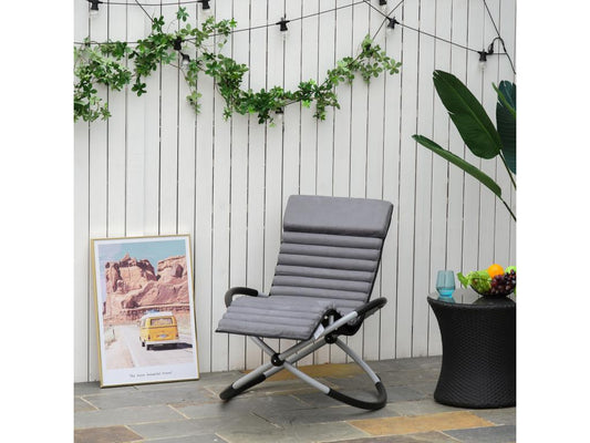 Chaise longue à bascule pliable rocking chair design contemporain avec matelas revêtement aspect daim métal textilène gris noir 13115MGCN