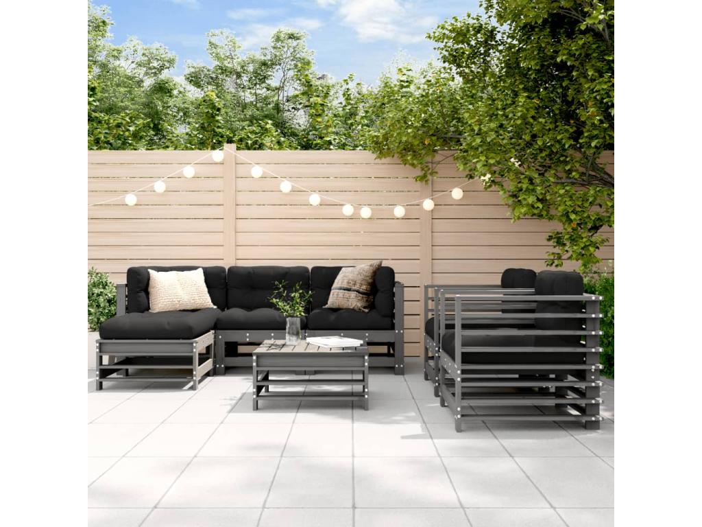 Salon de jardin 7 pcs Gris Bois de pin massif 52307LYTB
