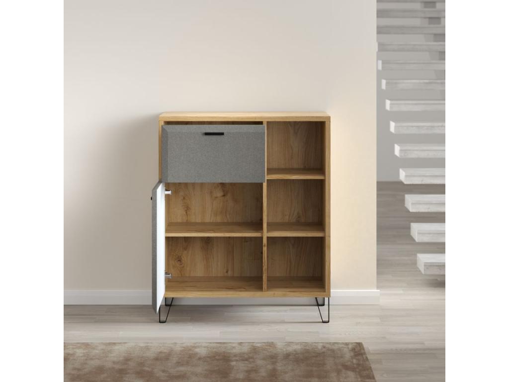 Commode 1 porte 1 tiroir chêne de Navarre et feutre gris foncé Artvivrestore 79cm 56211KQZA