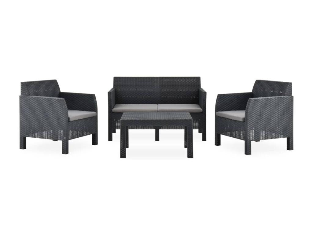 Salon de jardin 4 pcs avec coussins PP Rotin Anthracite 91549XEVW