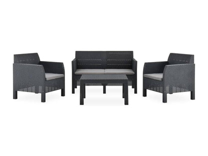 Salon de jardin 4 pcs avec coussins PP Rotin Anthracite 91549XEVW