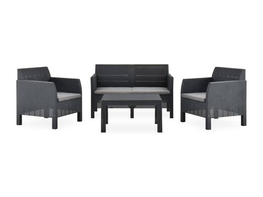 Salon de jardin 4 pcs avec coussins PP Rotin Anthracite 91549XEVW