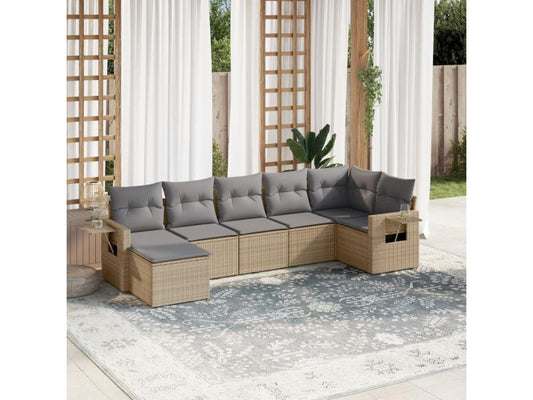 Salon de jardin avec coussins 7 pcs beige résine tressée 34841HBJK