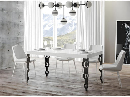 Table rectangulaire extensible orientale 6 à 10 personnes L 160 à 264cm blanc laqué et pieds métal anthracite Maisonpuretop 28397YACV