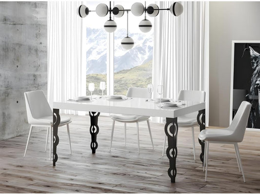 Table rectangulaire extensible orientale 6 à 10 personnes L 160 à 264cm blanc laqué et pieds métal anthracite Maisonpuretop 28397YACV