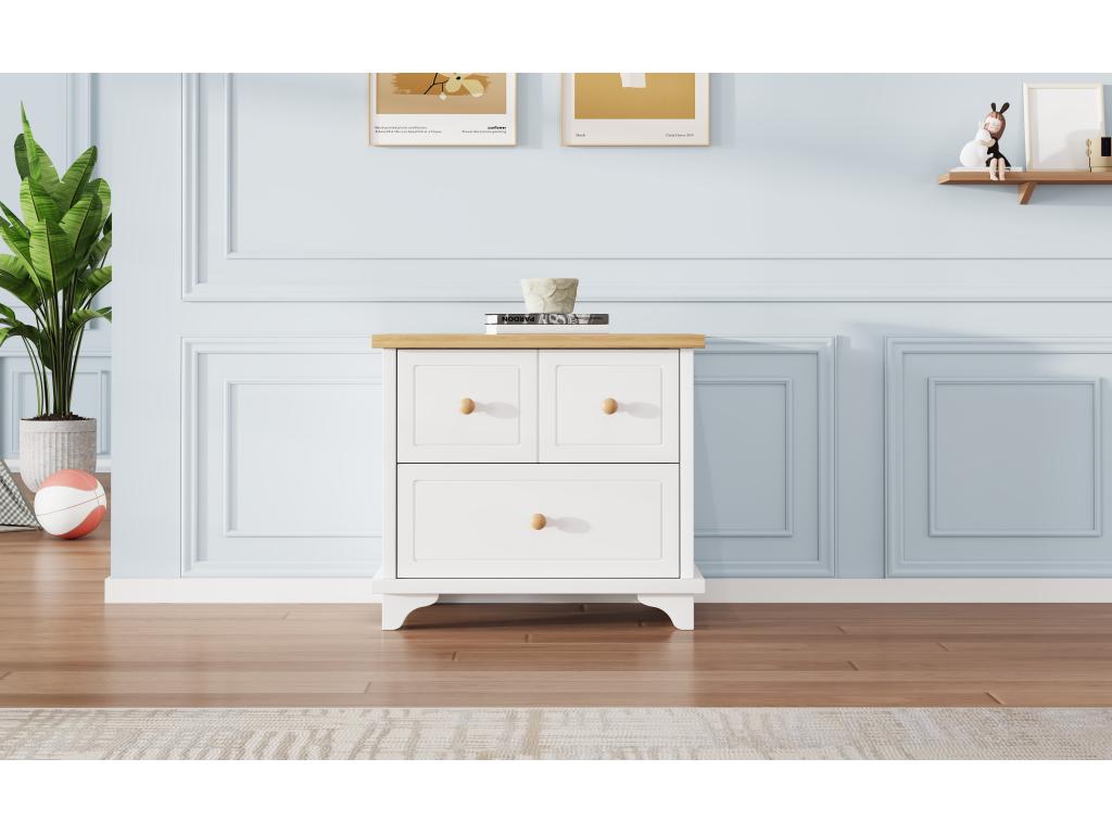 Table de chevet avec 2 tiroirs - 60x40x51,5 cm - pieds de belle facture - MDF aggloméré - blanc naturel 44187EVCU