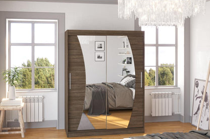 Armoire de chambre marron 2 portes coulissantes avec miroir Modela 150cm 67999RXUG