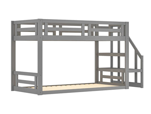 Lit superposé 2 places avec rangement - 2x90x200 cm - pin - sommier à Maisonpuretop - gris 05982JAKI