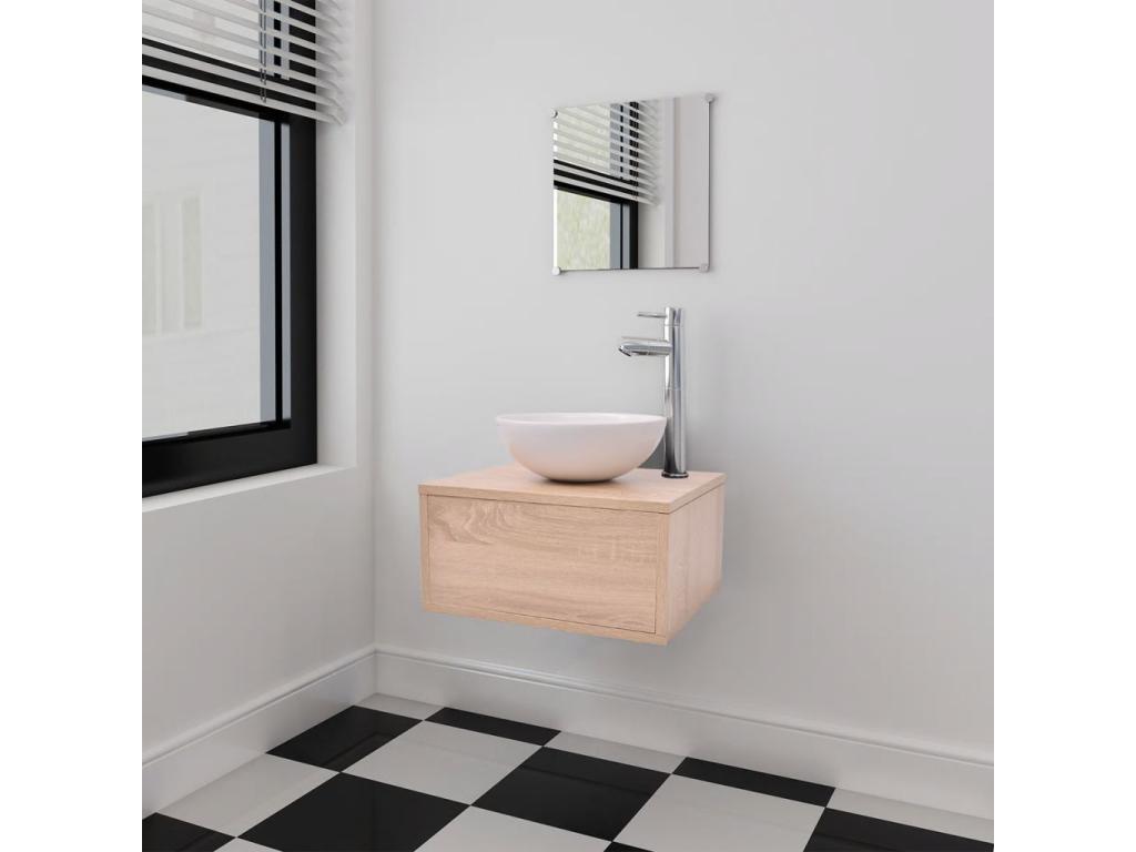 Meuble de salle de bain 4 pcs avec lavabo et robinet Beige 77746FOEE