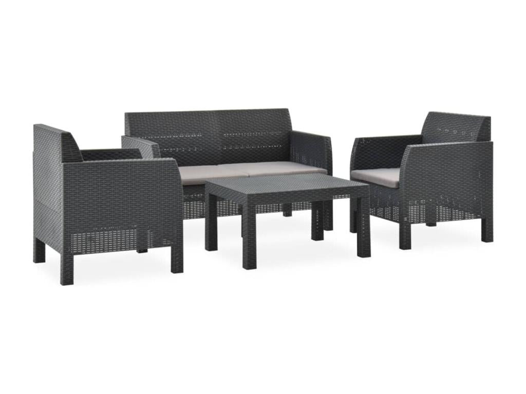 Salon de jardin 4 pcs avec coussins PP Rotin Anthracite 91549XEVW