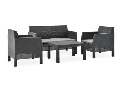 Salon de jardin 4 pcs avec coussins PP Rotin Anthracite 91549XEVW