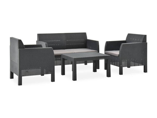 Salon de jardin 4 pcs avec coussins PP Rotin Anthracite 91549XEVW
