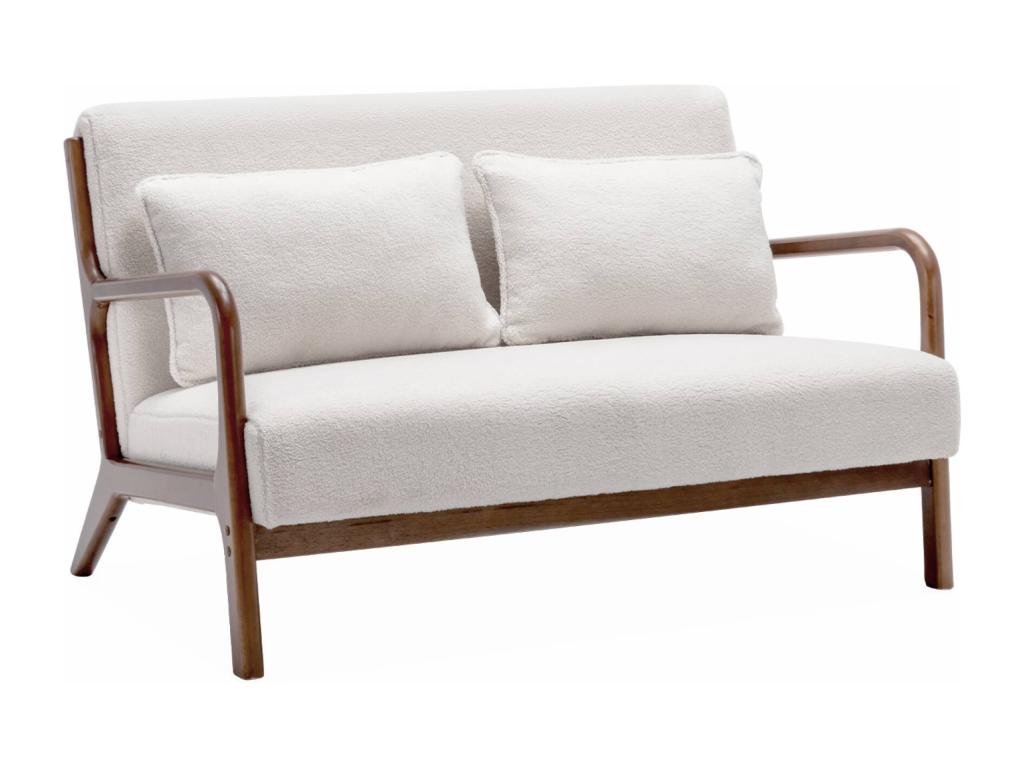 Banquette à bouclesttes - pieds bois d'hévéa teinté noyer clair- 2 places droit fixe- pieds compas scandinave 19366MYVS