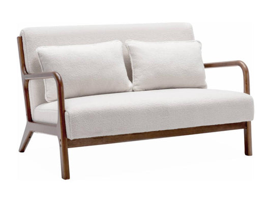 Banquette à bouclesttes - pieds bois d'hévéa teinté noyer clair- 2 places droit fixe- pieds compas scandinave 19366MYVS