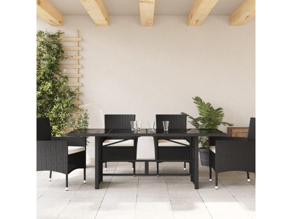 Table de jardin avec dessus en verre noir résine tressée 23994IWOC