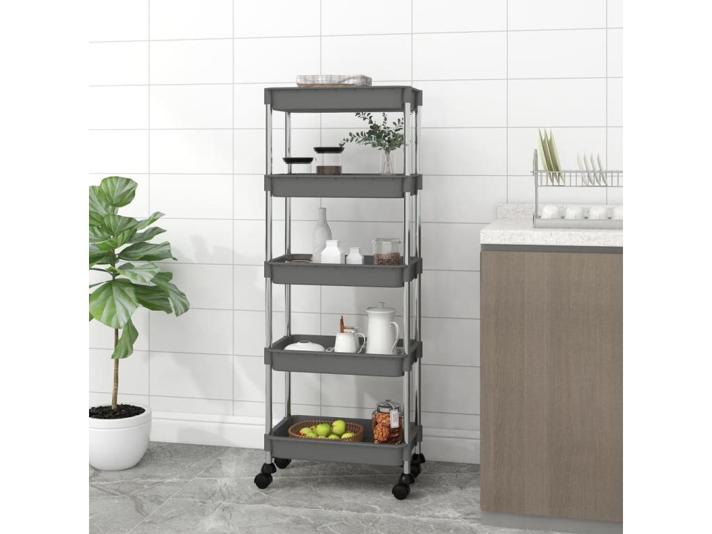 Chariot de cuisine 5 niveaux Gris 42x29x128 cm Fer et ABS 76318QJZW