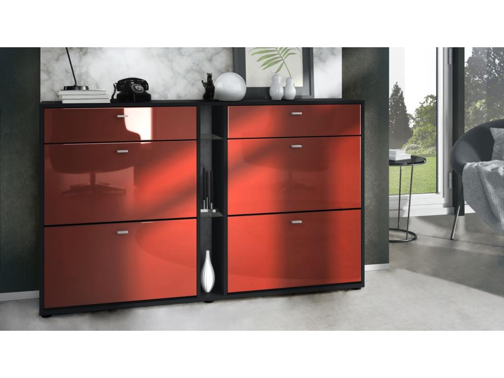 Meuble à Chaussures Noir Mat Et Bordeaux Laqué lxhxp 155.5x95x28 LED Bleu 82095MRPZ