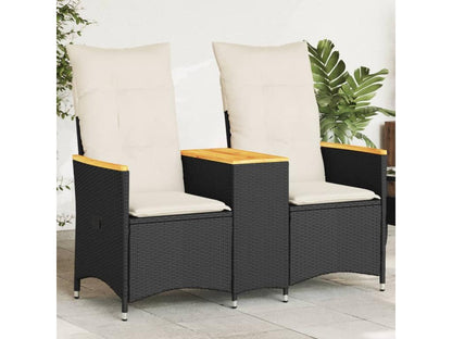 Canapé de jardin inclinable 2 places avec table noir poly rotin 19955TPSI