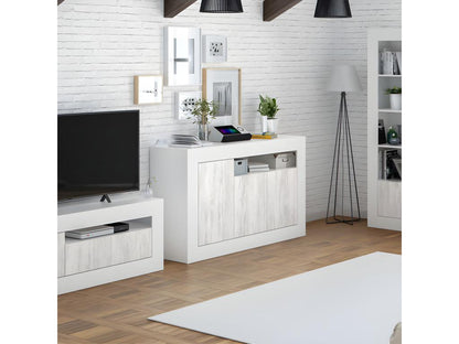 Buffet 3 portes 1 niche Blanc/Pin blanc - Maisonpuretop - L 144 xl 42 x H 87 cm 51361KLIE